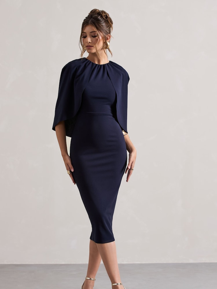 Club L London Blue Sweeney Draped Short Sleeve Midi Dress - Image 1 of 5