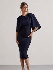 Club L London Blue Sweeney Draped Short Sleeve Midi Dress - Image 2 of 5