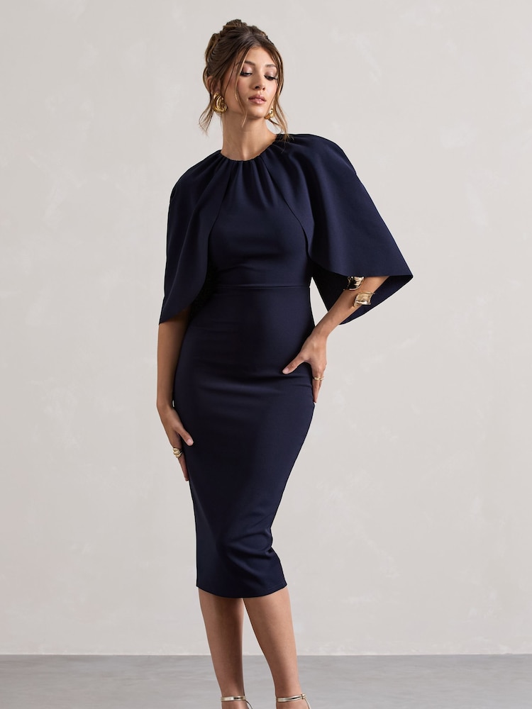 Club L London Blue Sweeney Draped Short Sleeve Midi Dress - Image 2 of 5 Club L London Blue Sweeney Draped Short Sleeve Midi Dress - Image 2 of 5