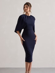 Club L London Blue Sweeney Draped Short Sleeve Midi Dress - Image 3 of 5