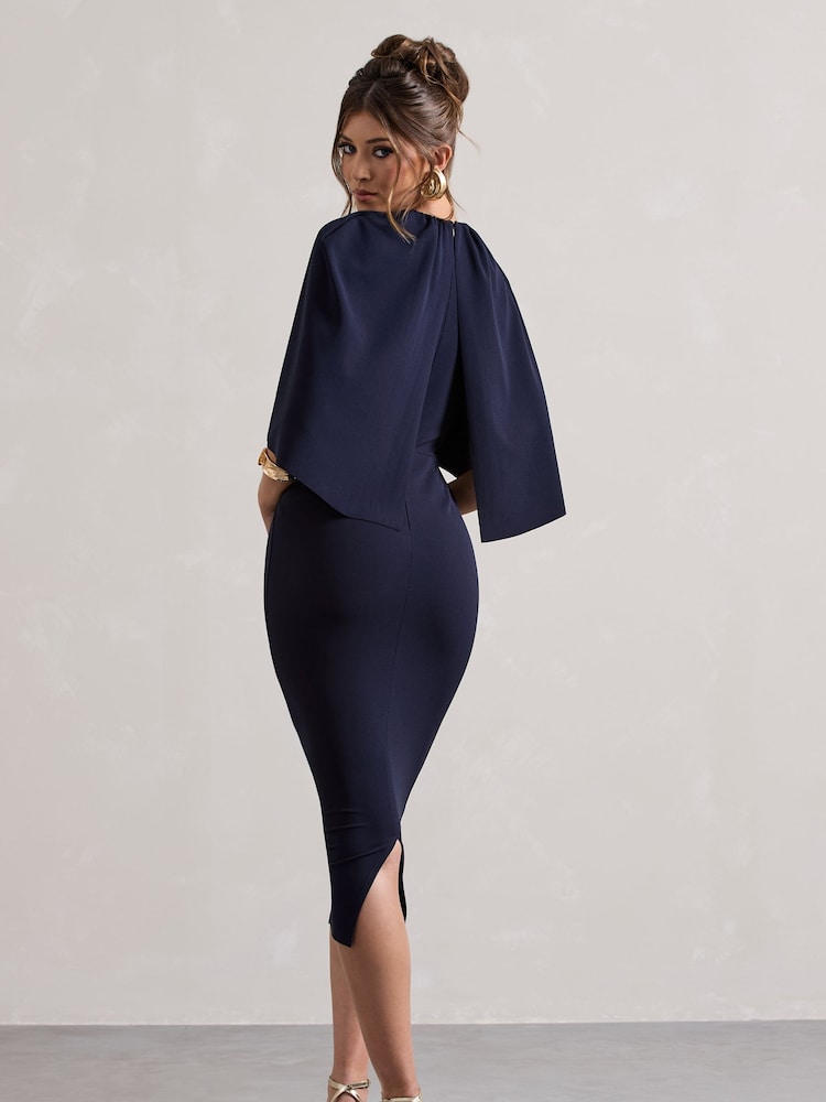 Club L London Blue Sweeney Draped Short Sleeve Midi Dress - Image 5 of 5
