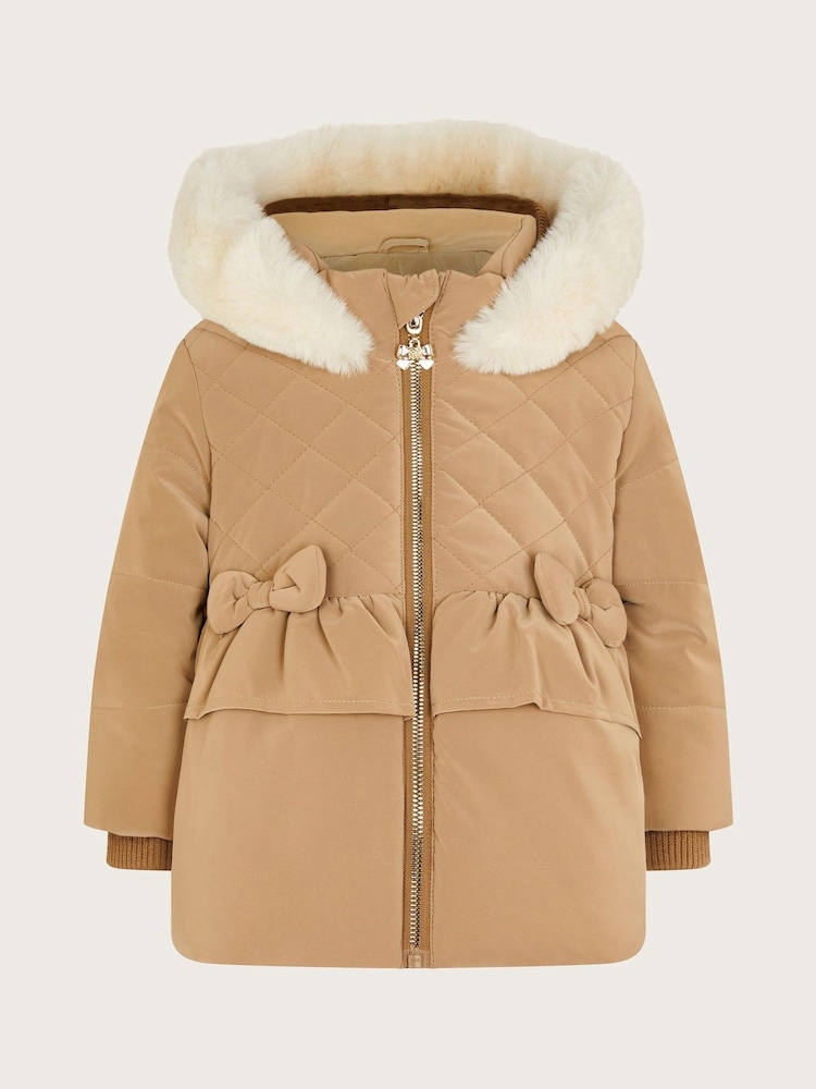 Monsoon Natural Baby Bow Padded Coat - Image 1 of 3