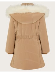 Monsoon Cream Padded Faux Fur Trim Belted Coat - Image 2 of 5