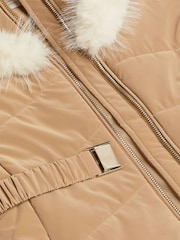 Monsoon Cream Padded Faux Fur Trim Belted Coat - Image 6 of 7