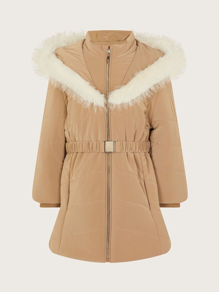 Monsoon Cream Padded Faux Fur Trim Belted Coat - Image 7 of 7 Monsoon Cream Padded Faux Fur Trim Belted Coat - Image 7 of 7