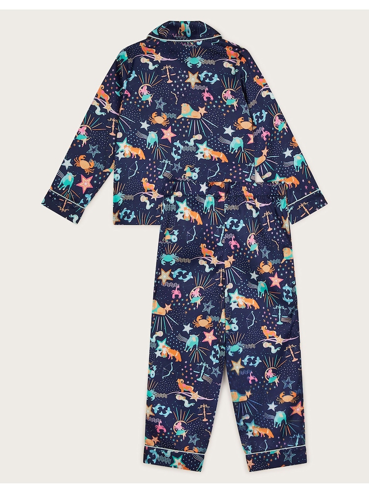 Monsoon Blue Zodiac Print Satin Pyjama Set - Image 2 of 4