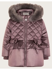 Monsoon Silver Baby Metallic Bow Padded Coat - Image 1 of 3