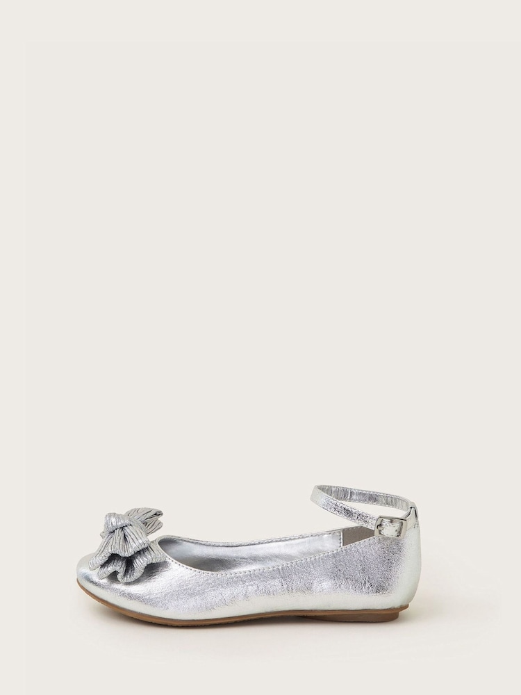 Monsoon Silver Pleated Bow Ballet Flats - Image 2 of 4
