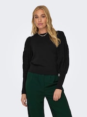 ONLY Black Puff Sleeve Lace Detail Jumper - Image 2 of 6