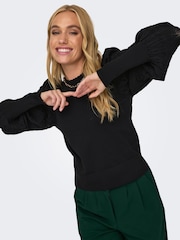ONLY Black Puff Sleeve Lace Detail Jumper - Image 5 of 6