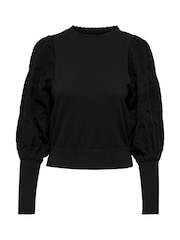 ONLY Black Puff Sleeve Lace Detail Jumper - Image 6 of 6