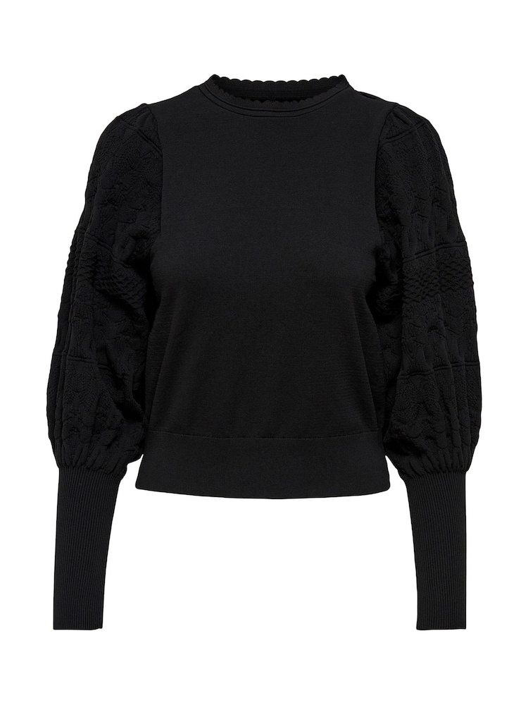 ONLY Black Puff Sleeve Lace Detail Jumper - Image 6 of 6