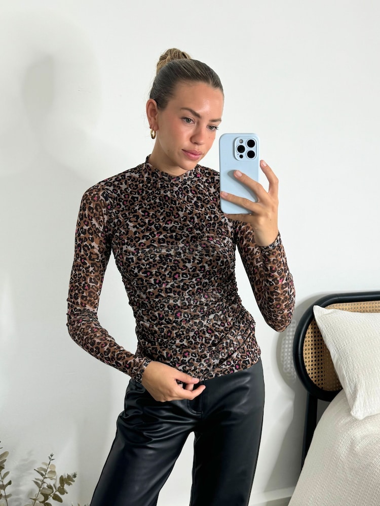 Style Cheat Capani высокая шея Animal леопардовый принт топ - Image 2 of 4
