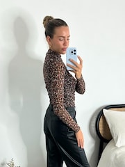 Style Cheat Capani высокая шея Animal леопардовый принт топ - Image 3 of 4