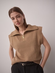 Camel Funnel Neck Knitted Tank - Image 1 of 10