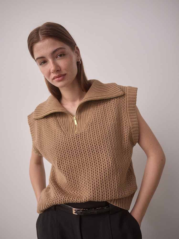 Camel Funnel Neck Knitted Tank - Image 1 of 10