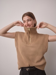 Camel Funnel Neck Knitted Tank - Image 2 of 10