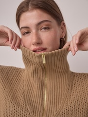 Camel Funnel Neck Knitted Tank - Image 6 of 10
