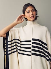White/Black Striped Knitted Poncho - Image 3 of 6