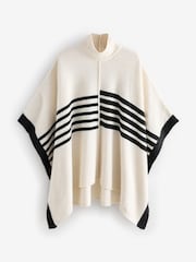 White/Black Striped Knitted Poncho - Image 4 of 6