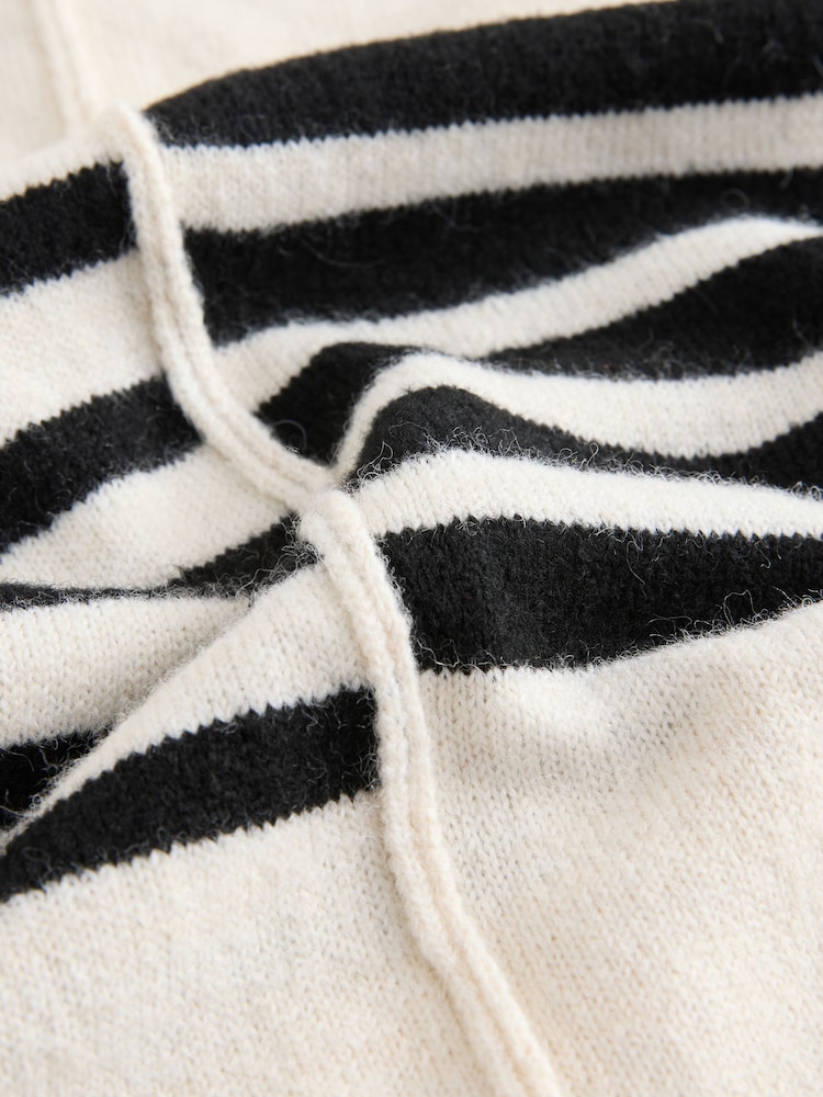 White/Black Striped Knitted Poncho - Image 5 of 6