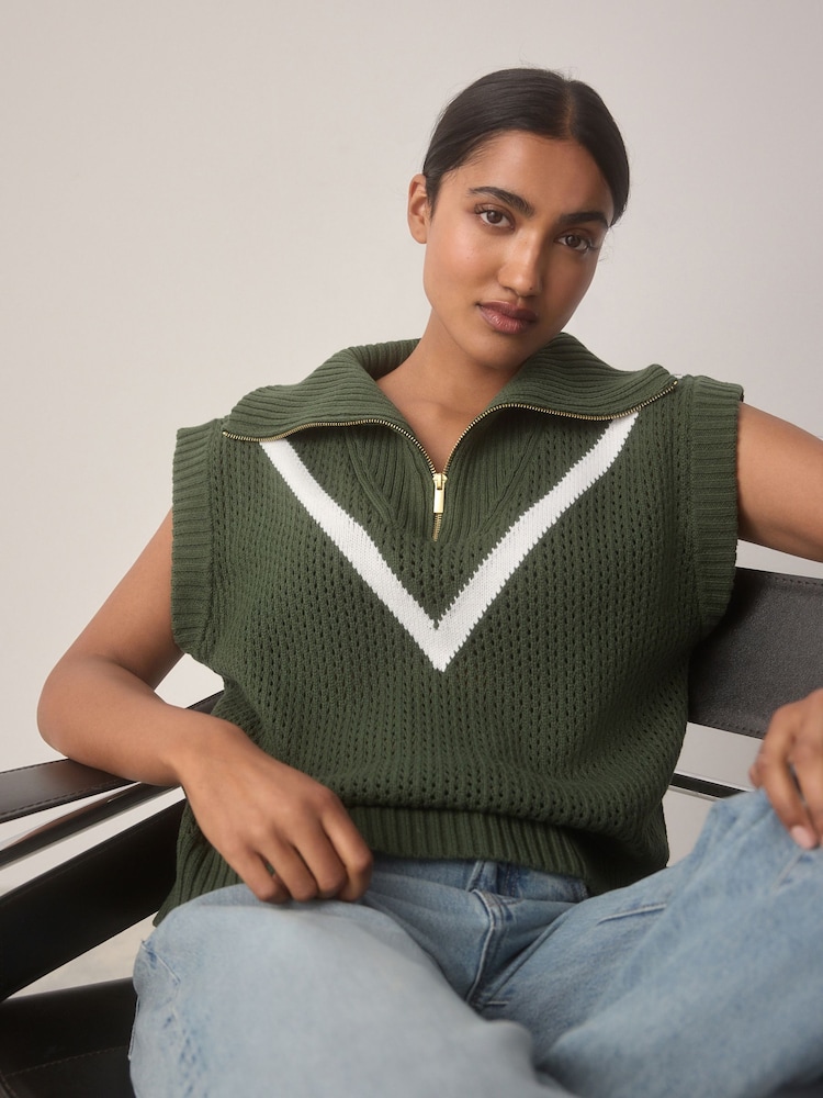 Green Funnel Neck Knitted Tank - Image 1 of 9