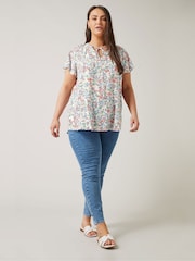 Evans Curve Floral Print Tie Neck White Blouse - Image 2 of 5