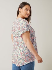 Evans Curve Floral Print Tie Neck White Blouse - Image 3 of 5