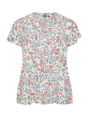 Evans Curve Floral Print Tie Neck White Blouse - Image 5 of 5