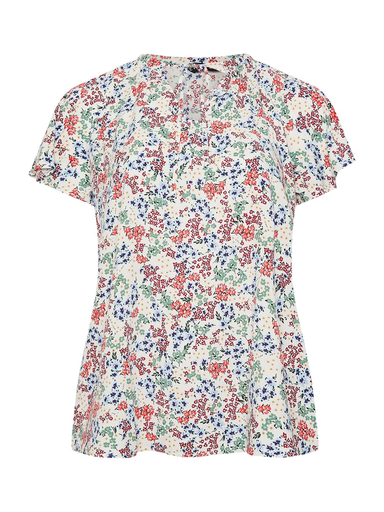 Evans Curve Floral Print Tie Neck White Blouse - Image 5 of 5