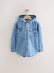 Blue Hooded Denim Long Sleeve 100% Cotton Shirt - Image 1 of 5