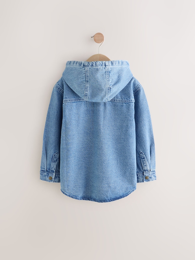 Blue Hooded Denim Long Sleeve 100% Cotton Shirt - Image 2 of 5