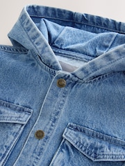 Blue Hooded Denim Long Sleeve 100% Cotton Shirt - Image 3 of 5