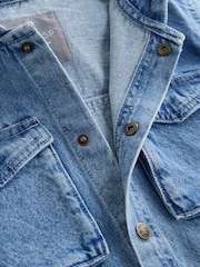 Blue Hooded Denim Long Sleeve 100% Cotton Shirt - Image 4 of 5