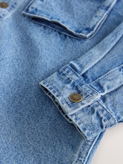 Blue Hooded Denim Long Sleeve 100% Cotton Shirt - Image 5 of 5