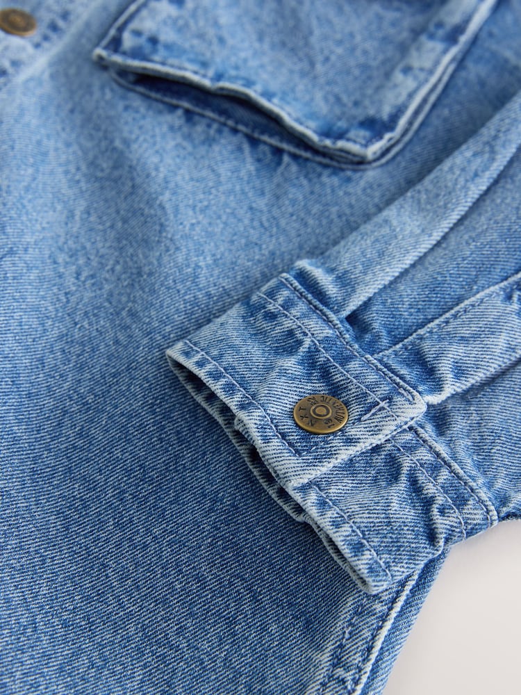 Blue Hooded Denim Long Sleeve 100% Cotton Shirt - Image 5 of 5