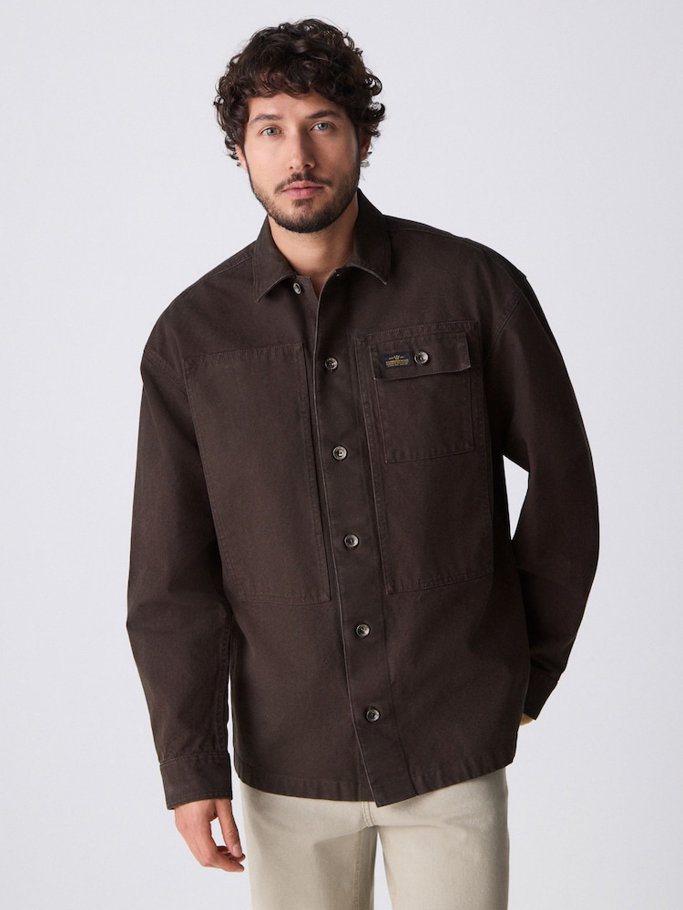 Brown Canvas Shacket 100% Cotton Overshirt - Image 4 of 7