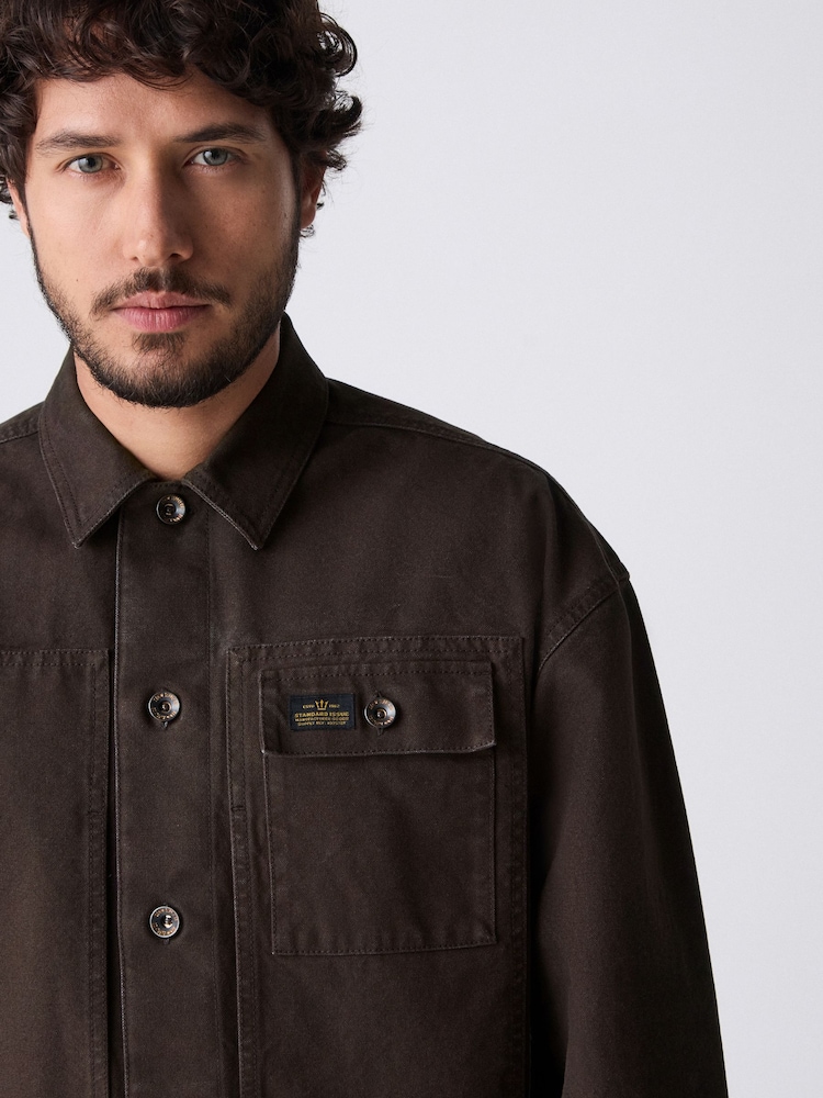 Brown Canvas Shacket 100% Cotton Overshirt - Image 5 of 7
