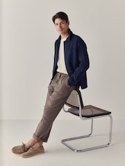 Navy Blue 100% Cotton Seersucker Shacket Overshirt - Image 2 of 9