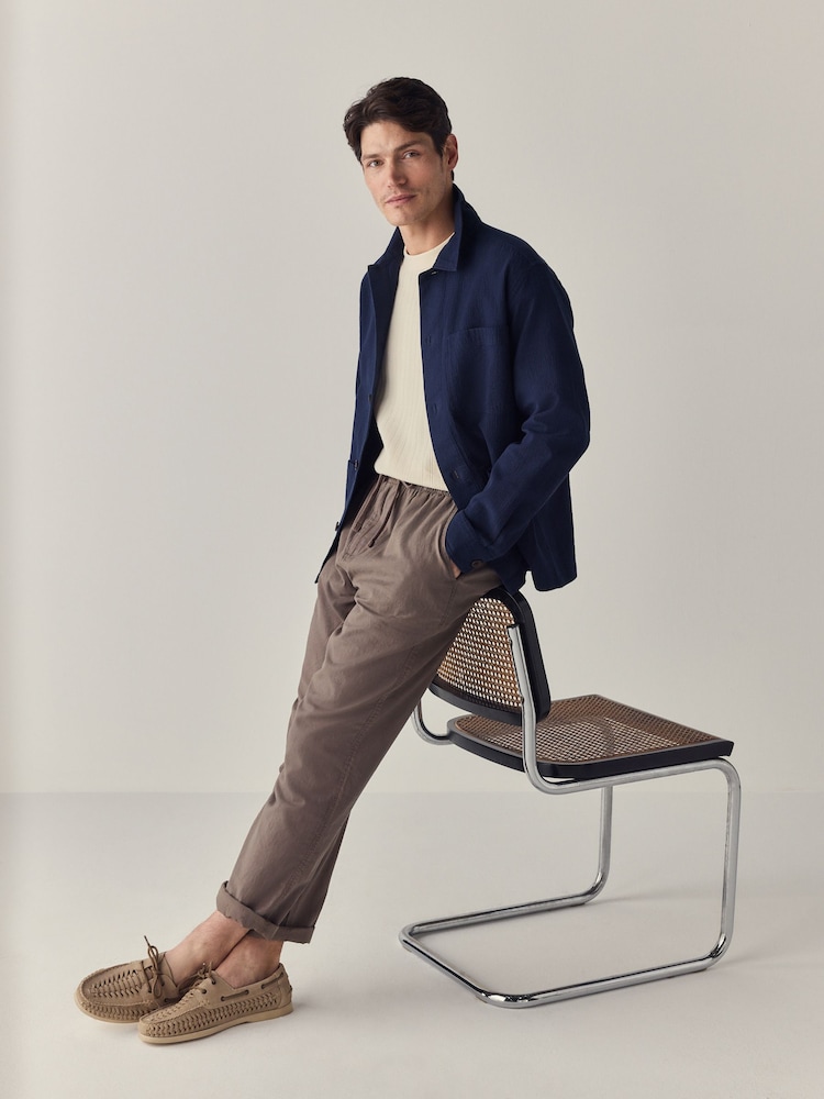 Navy Blue 100% Cotton Seersucker Shacket Overshirt - Image 2 of 9