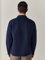 Navy Blue 100% Cotton Seersucker Shacket Overshirt - Image 3 of 9