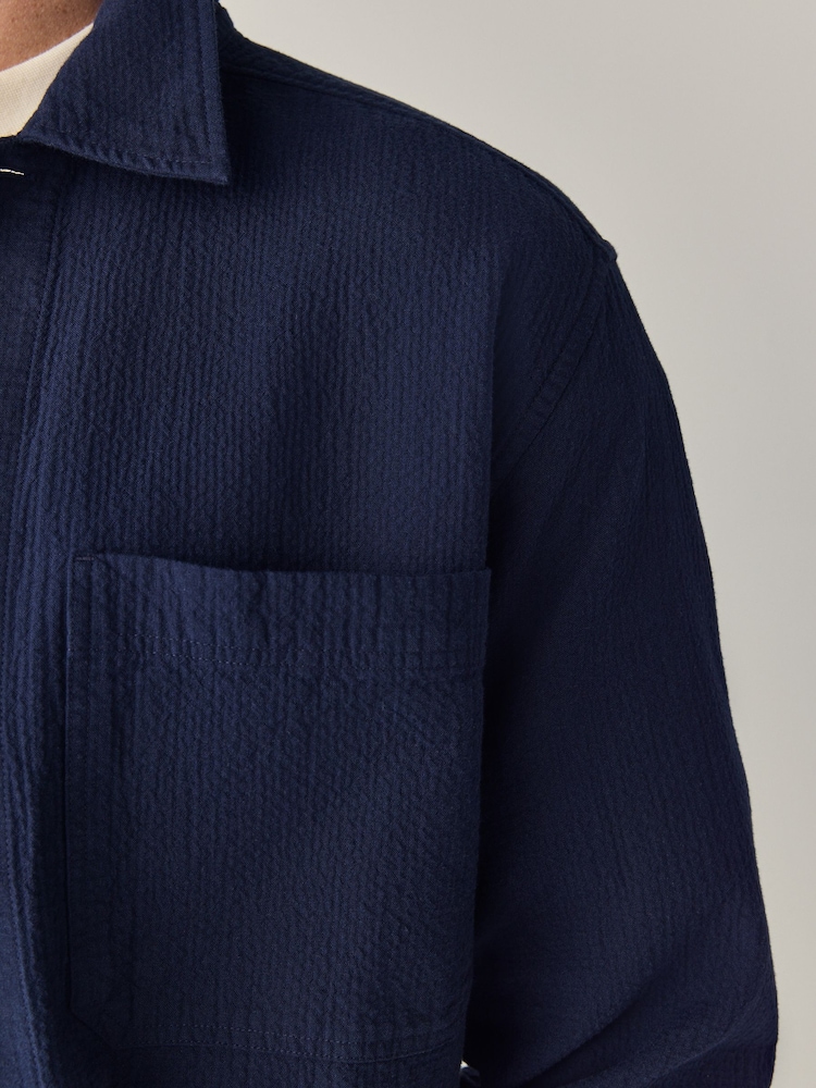 Темно-синий - 100% Cotton Seersucker Куртка-сорочка Overshirt - Image 6 of 9