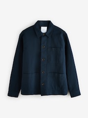 Navy Blue 100% Cotton Seersucker Shacket Overshirt - Image 7 of 9