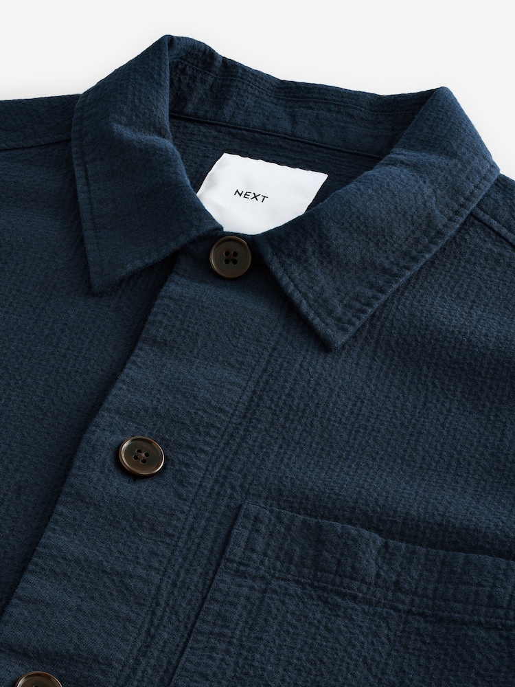 Navy Blue 100% Cotton Seersucker Shacket Overshirt - Image 9 of 9