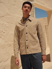 Stone 100% Cotton Seersucker Shacket Overshirt - Image 1 of 9
