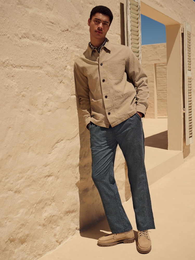 Stone 100% Cotton Seersucker Shacket Overshirt - Image 2 of 9