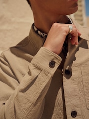 Stone 100% Cotton Seersucker Shacket Overshirt - Image 4 of 9
