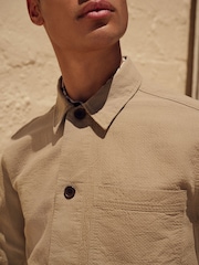 Stone 100% Cotton Seersucker Shacket Overshirt - Image 5 of 9