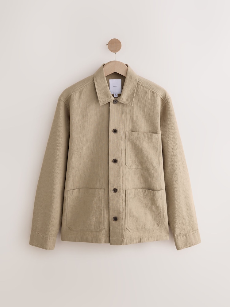 Stone 100% Cotton Seersucker Shacket Overshirt - Image 6 of 9