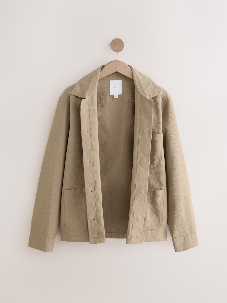 Stone 100% Cotton Seersucker Shacket Overshirt - Image 7 of 9